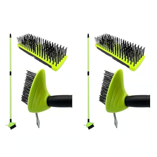 SakerPlus 3-in-1 Versatile Weed Brush Combo Set with Long Handle (2) | Crack Weeder Brush, Wire Floor Scrubber, Triangular Brush, Scraper, Steel Wire Bristles for Patio, Driveway, Deck