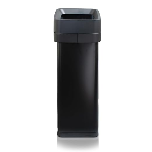 Clorox Slim Open Top Stainless Steel Trash Can, Matte Black, 13 Gal / 50L | Narrrow Rectangular Garbage Bin with Hinged Rim Protection for Commercial Spaces, Kitchen, and Office Use