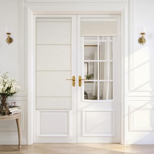 StangH Natural Linen Textured Magnetic Roman Shades, W26 x L64, 1 Panel | Cordless Door Window Covering, Enhanced Privacy, Cottagecore Farmhouse Decor, for Living Dining Room