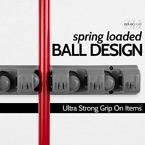 Zulay Home Mop and Broom Organizer Wall Mount - Easy To Install Mop and Broom Holder Wall Mount For Storing Cleaning Supplies - Organizer Utility Racks Mop Holder and Broom Hanger (5 Slots, Gray)