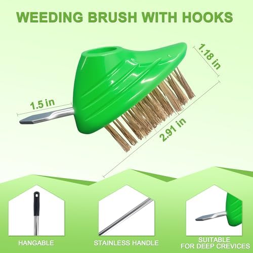 3-in-1 Crack Weeder Tool with Wire Brush & Scraper, Adjustable Long Handle | Moss Remover with Wire Brush & Scraper, Stainless Steel Crevice Weeding Puller for Sidewalk, Driveway, Patio, Pavers, Garden