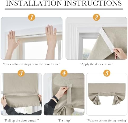 RYB HOME 100% Blackout Curtains for French Door, Privacy Lightweighted Door Window Curtains Thermal Insulated for Kitchen Living Room Easy to Install Blinds, W30 x L69 inch, 1 Pc, Sand