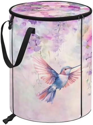 doginthehole Watercolor Florla Hummingbird Collapsible Trash Can Portable Tall Trash Can Oval Recycling Bin 22.83x17.71 Outside Garbage Bin Storage Bag Zipper Lid for Camping RV's Yard Home Decor