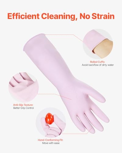 VEVOR Reusable Dishwashing Gloves, 2 Pairs Colorful Reusable Household Kitchen Cleaning Gloves for Washing Dishes and Cleaning Tasks, Flexible Long-lasting and Non-Slip, Medium, Blue + Purple