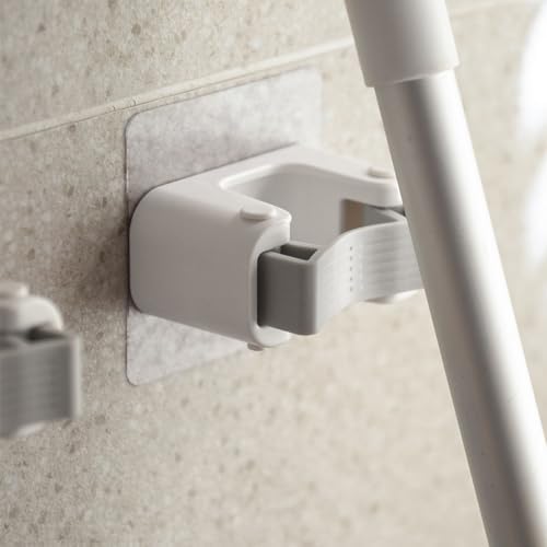 Broom Holder Wall Mount Self Adhesive, No-Drill Mop Grip Single Clip | Thick silicone loops stop slipping & scratching on mops, brooms, umbrellas.(Single clip)