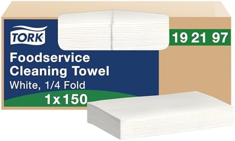 Tork Foodservice Cleaning Towel White, 1/4 Fold, 1 x 150 Towels, 192197
