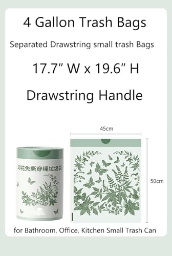 4 Gallon Small Trash Bags No-Tearing Drawstring 1.1 Mil Thick - 64 Count Small Garbage Bags Wormwood scent for Bathroom Kitchen Toilet Home Office and Bedroom (Green 64 Count)