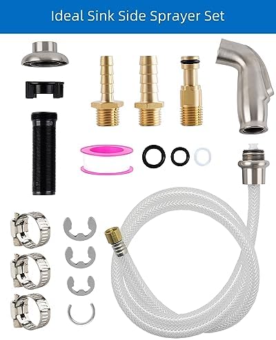 Universal Kitchen Sink Side Sprayer with Water Hose/Holder, Brushed Nickel | Quick Side Connector Compatible with Moen Faucet Sprayer Replacement, Kitchen Sink Faucet Sprayer Attachment