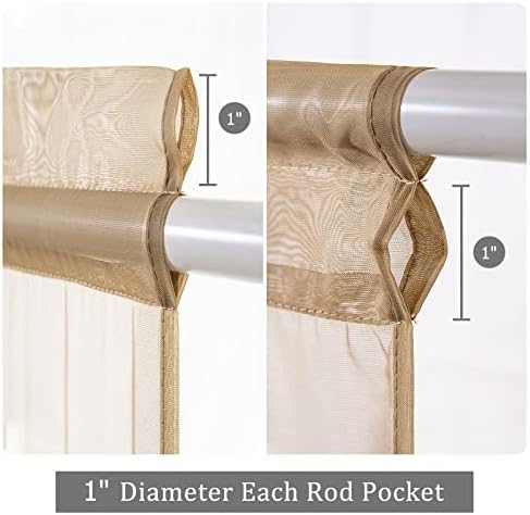 MIULEE Brown 25 x 40 Inches Sidelight Sheer Curtains for French Door | Light Filtering Window Gauze, 2 Panels, Tieback