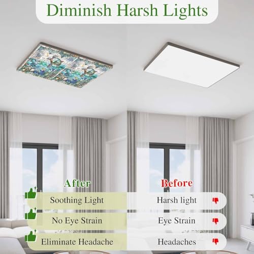 Vintage Window Grille Fluorescent Light Covers Turtle Coral Underwater World Magnetic Light Filters Ceiling Lighting Panel Shade for Classroom Office Home 2 x 4 ft, 3 Pack