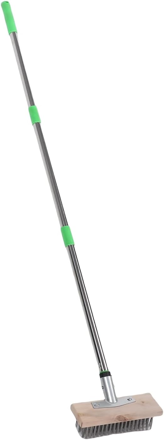 Stainless Steel Floor Scrubber Deck Brush with 120CM Adjustable Handle, Suitable for Concrete, Grout and Moss Removal, Ideal for Home and Outdoor