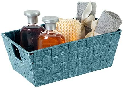 Simplify Small Shelf Woven Strap Tote | Decorative Storage Basket | Built in Handles | Organization | Closet | Bedroom | Bathroom | Nursery | Accessories | Toys | Gifts | 1 Pack | Sapphire