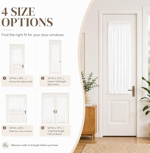 Aquazolax Transparent Sheer Door Window Curtain Elegant Solid Voile Curtain French Door Panel 54x40-Inch with Bonus Tieback - 1 Piece, Pure White