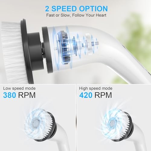 Electric Spin Scrubber, Cordless Shower Cleaner Brush with Adjustable Extension, 4 Replaceable Cleaning Heads, Power Shower Scrubber for Bathroom, Tub, Tile, Floor