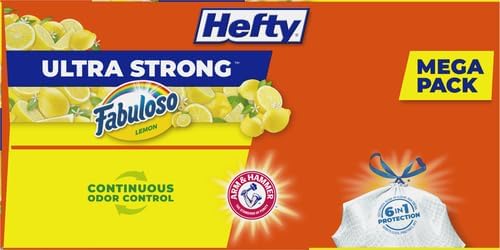 Hefty Ultra Strong 13 Gallon Trash Bags, Tall Kitchen Trash Bags 13 Gallon Size, Resist Leaks, Punctures, and Rips, Continuous Odor Control, White, Fabuloso Lemon Scent, 80 Bags| (Pack of 3)