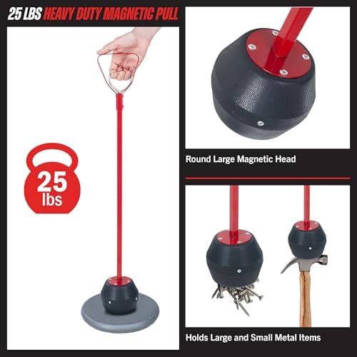 Stalwart Magnetic Pickup Tool with 27.5-Inch Reach | Large Magnet with 25lb Pull and Quick Release Handle - Garage, Work Zone, or Workshop Floor Sweeper