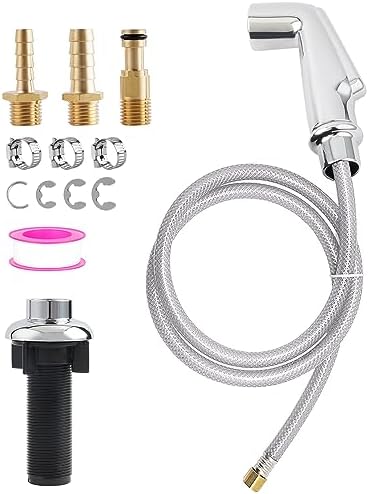 Universal Kitchen Sink Side Sprayer Head/Water Hose/Holder, Silver Chrome | Quick Side Connector Compatible with Moen Faucet Sprayer Replacement, Kitchen Sink Faucet Sprayer Attachment