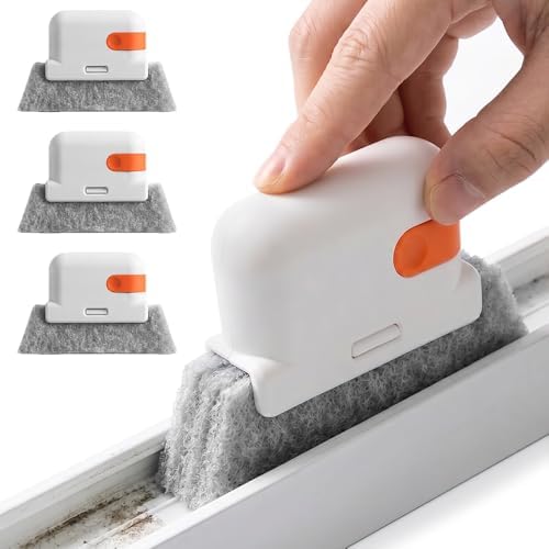 2026 New Magic Window Track Cleaner Set – Handheld Multipurpose Cleaning Brush Windows Screen Brush for Window Grooves, Tile Grout Lines, Shutter Slats, Car AC Vents & Narrow Gaps (3pcs Orange)