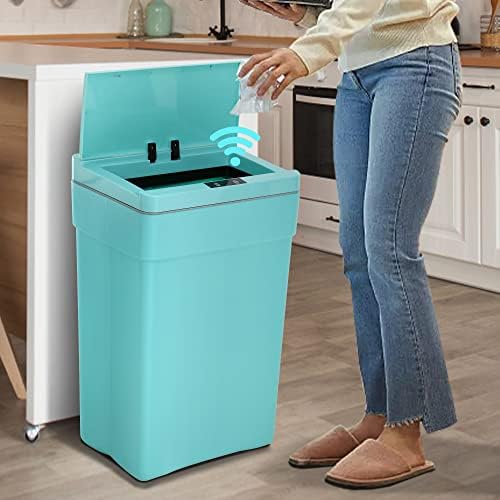 13 Gallon/50 L Kitchen Trash Can with Touch-Free & Motion Sensor Lid, Plastic Garbage Can with Automatic Lid, Cute Trash Bin for Bathroom & Bedroom