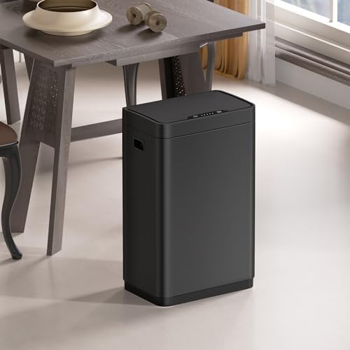 Mbillion 21 Gallon Touchless Motion Sensor Trash Can | Rectangular black smart garbage can with lid, automatic touchless design for kitchen, bedroom, home & office use