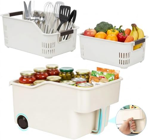 3 Pack PP Organizer with Wheeled Storage box for Kitchen Cabinet Bin | 3 pack organizer kitchen, laundry, garage at once; organizer with rolling wheels glide out from high cabinets easily
