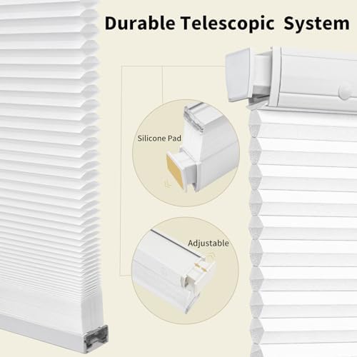 MiLin Cordless Cellular Shades No Tools No Drill Blinds for Windows Shades for Indoor Windows Magnetic Door Blinds - Light Filtering White