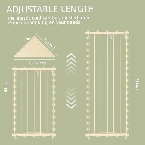 Stuffed Animal Storage Shelf Organizer(Patented) - Corner Stuffed Animal Holder Length Adjustable - Wall Plush Storage with Light for Nursery Playroom Bedroom Kids Room (Beige)