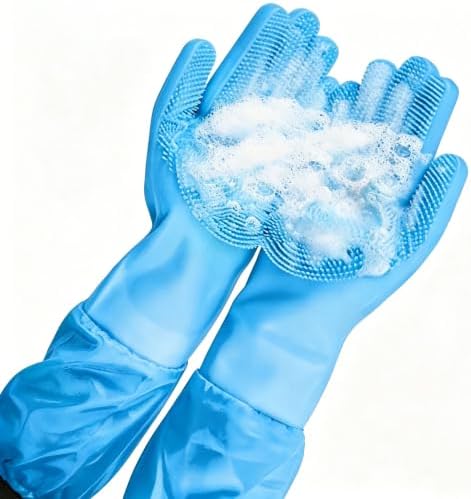 Long Sleeve Dog & Cat Washing Gloves, Pet Bathing Grooming Tool | Anti-bite thick silicone,gentle massage & deshedding,ideal for all coat types & breeds,dishwasher safe,home & car cleaning
