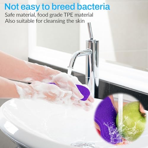 5 Pack Silicone Dish Sponges for Kitchen, Double Sided Silicone Dish Scrubber, Multipurpose Kitchen Scrubber Sponge, Vegetable Brush (Purple)