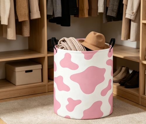 Baby Laundry Basket Baby Nursery Hamper Kids Laundry Basket Toy Storage Bin for Boys Room Decor Gift Baskets for Bedroom Bathroom(Pink Cow)