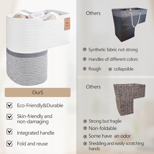 Woven Stair Basket, Stair Baskets for Wooden Stairs, Carpeted Stairs Storage Basket with Handles, Staircase Baskets for Toys, Books, Gray, 15” L x 10” W x 15” H