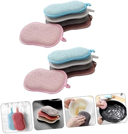 KOMBIUDA 10pcs Non-Scratch Scrub Sponge Pads for Dishwashing Kitchen Cleaning Comfortable Grip Multifunctional Sponge Scrubbers for Dishes and Non-Stick Cookware Random Color