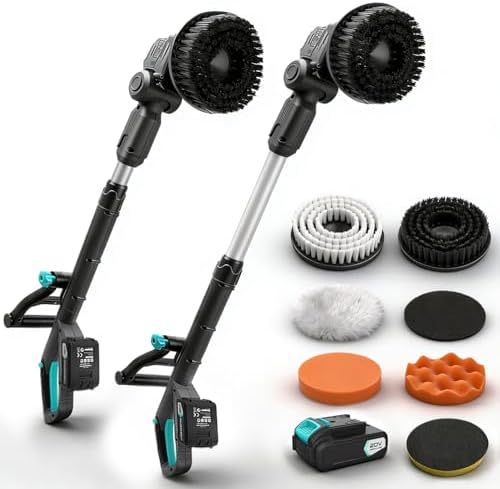 20V Cordless Electric Spin Scrubber with Replaceable Battery & Long Handle - Includes 8 Replaceable Brush Heads for Bathroom, Tile, Grout, Shower, Bathtub, Kitchen, Car & Outdoor Cleaning