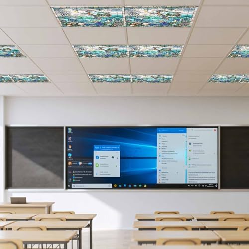 Vintage Window Grille Fluorescent Light Covers Turtle Coral Underwater World Magnetic Light Filters Ceiling Lighting Panel Shade for Classroom Office Home 2 x 4 ft, 3 Pack