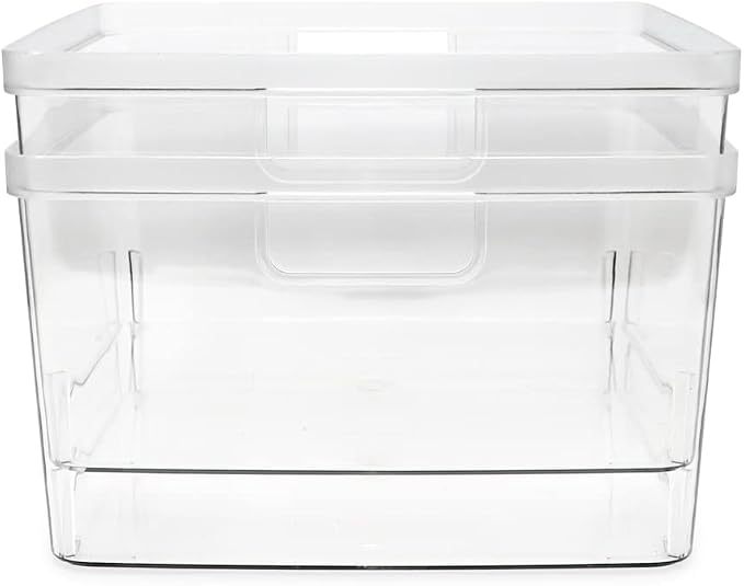 Isaac Jacobs 2-Pack Square Clear Storage Bins (10” L x 10” W x 6.1” H) | Cutout Handles, Plastic Organizer for Home, Office, Kitchen, Fridge/Freezer, Bathroom, BPA Free, Food Safe (2-Pack, Square)