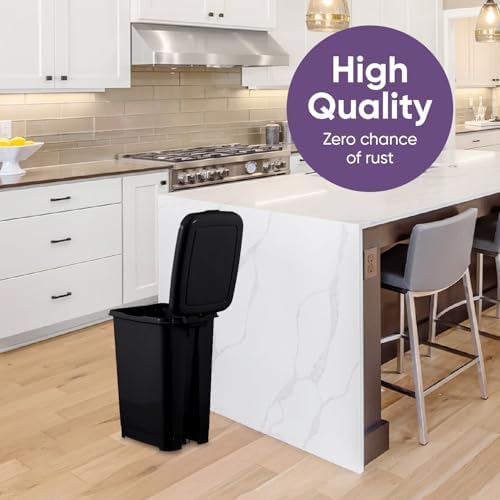 Superio Slim Step On Trash Can 6.5 Gallon, Black Waste Bin with Foot Pedal Lid 26 Liter, Kitchen, Under Desk, Office, Bedroom, Bathroom