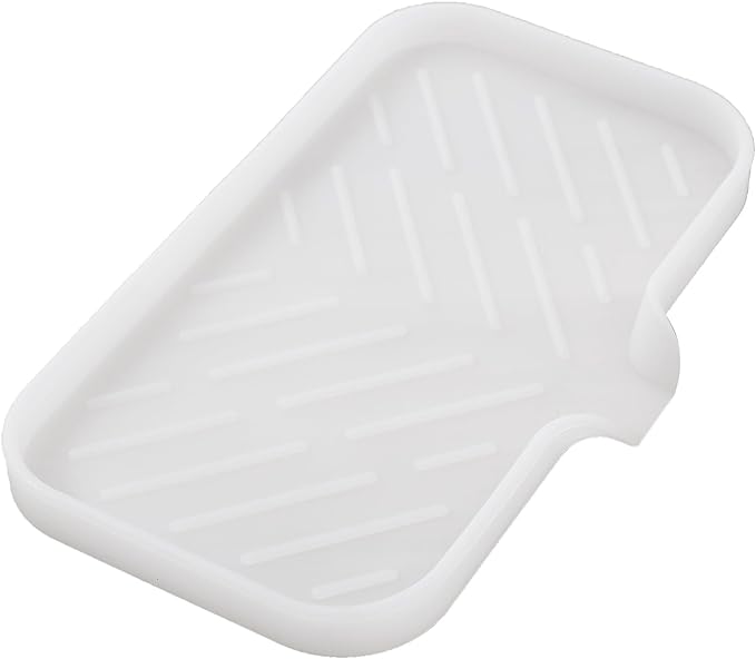 MicoYang Silicone Soap Dish with Drain Spout — Self-Draining Sink Organizer Tray for Bathroom & Kitchen, Sponges, Dispensers & Soap Holder, Non-Slip & Dishwasher Safe, Translucent (Medium, 9.6"×5.3")