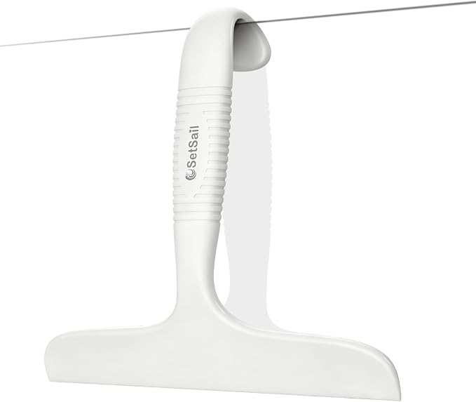 SetSail Shower Squeegee for Glass Doors,One-piece All Silicone Squeegee | Streak-Free Bathroom Squeegee for Shower Glass Window Mirror Tile Wall, Built-in Hook, Ergonomic Grip, White（9.5-inch）