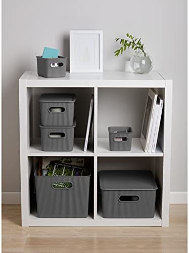 Superio Decorative Plastic Basket Open Home Storage Bins Organizer Baskets,Large Grey (8 Pack) Container Boxes for Organizing Closet Storage Bins for Shelves Drawer Shelf, 15 Liter