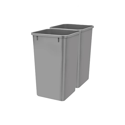 Rev-A-Shelf 27 qt Polymer Replacement Waste Container for Rev-A-Shelf Pullouts, Kitchen Cabinet Trash Can Recycle Bin, RV-1024-17-2, Silver (2-Pack)