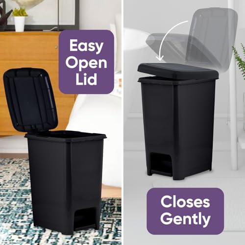 Superio Slim Trash Can with Foot Pedal – 6.5 Gallon Step-On Trash Can with Lid, Medium Plastic Garbage Can, Trashcan for Bathroom, Kitchen, Office, Bedroom, Dorm, Patio – Black, 2