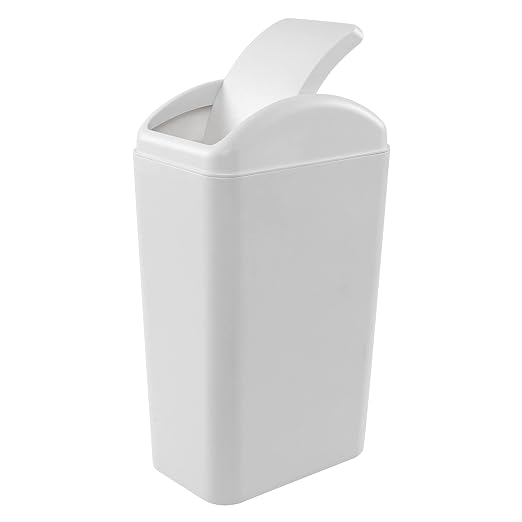 Farmoon 14L /3.5 Gallon Slim Trash Can, Modern Swing Lid Waste Paper Basket | Plastic Dustbin Waste Bin, Light Grey