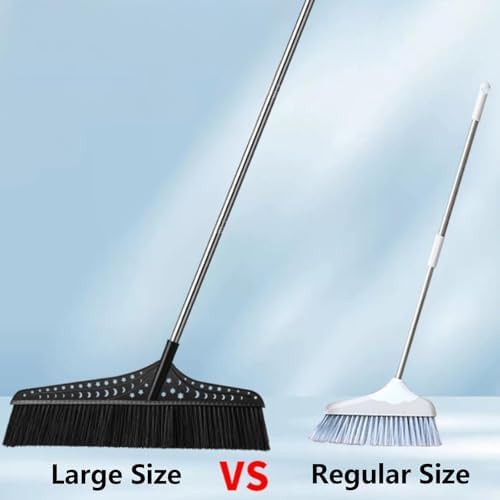 Commercial Broom with Hard Bristles, Wide Push Broom for Large Spaces, Outdoor Broom for Garages Yards Outdoor(Black,70cm)