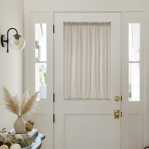Linen Sheer Small Door Window Curtains for Kitchen Bathroom Privacy | Light Filtering, Door Curtain, Burlywood Birch, Farmhouse Rustic Drapes, 2 Panels, Dual Rod Pocket, 25W X 40L Inch