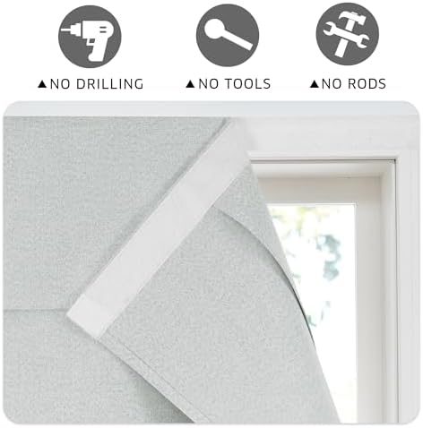 RYB HOME 100% Blackout Curtains for French Door, Privacy Lightweighted Door Window Curtains Thermal Insulated for Kitchen Living Room Easy to Install Blinds, W30 x L80 inch, 1 Pc, Greyish White