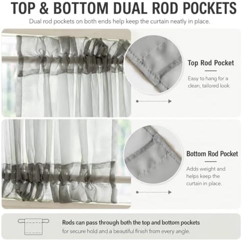 Aquazolax Glass Door Panel Window Curtain Elegant Solid Voile Rod Pocket Sheer French Door Panel 54x72 Inches with Bonus Tieback - 1 Piece, Grey
