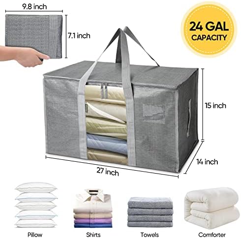 BALEINE 2-Pack Oversized Moving Bags with Reinforced Handles, Heavy-Duty Storage Tote Moving Supplies for Packaging, Camping (Gray w/Window, 2-Pack)