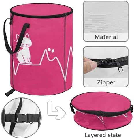 Cat Collapsible Trash Can Heartline Collapsible Garbage Can Camping with Lid Portable Garden Bag for Parties, Yard Waste, or Laundry