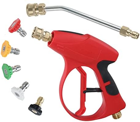 Sooprinse Short Pressure Washer Gun 3000 PSI, 7 Inch Replacement Extension Curved Wand, 5 Nozzle Tips, M22-14 Inlet