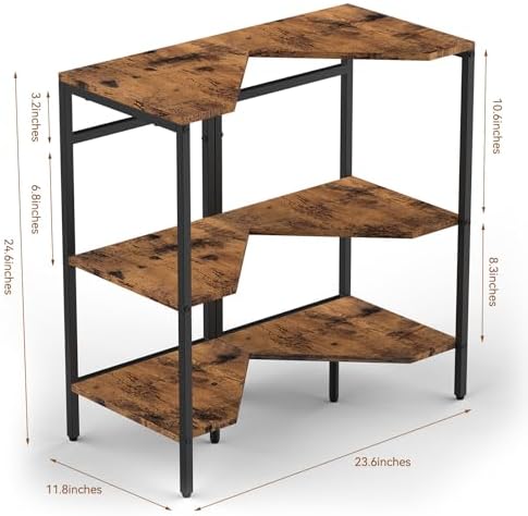 CADUKE Pedestal Sink Storage, 2 Pack Bathroom Under Vanity Storage Shelf | Under Sink Organizer Shelf, Bathroom Organizers Rack Stand, 3 Tier Wooden Corner Shelves, For Small Space, Rustic Brown